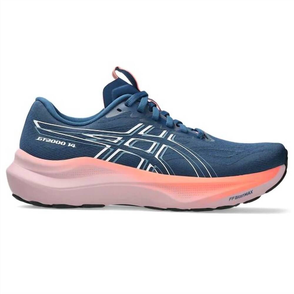 NEW ASICS women's gt 2000 14 running shoe in twilight blue/white